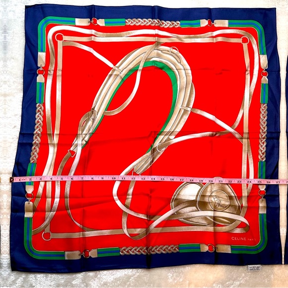 EUC Celine Silk Scarf in Red, Blue, Green, and Silver-Bronze - Picture 8 of 14